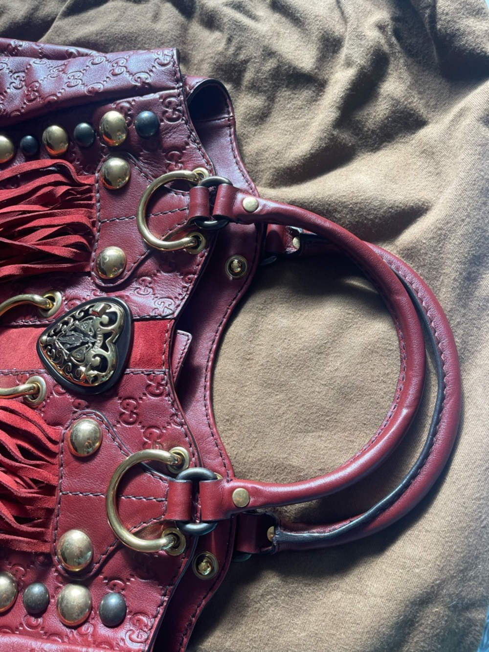 Gucci Babouska Large Fringe Studded Heart Tote Bag - Picture 12 of 12